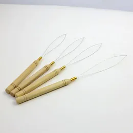 Pulling Needle Loop Threader Wooden Handle needles for micro bead human extensions tools in stock