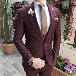 Smoking da uomo bordeaux da sposa con risvolto con risvolto e un bottone, vestibilità slim, 2 pezzi, groomsmen, cena, ballo di fine anno, giacca, giacca e pantaloni