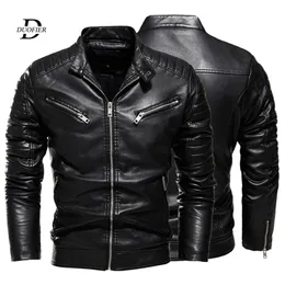 Vinter svart skinnjacka m￤n p￤ls fodrad varm motorcykeljacka Slim Street Fashion Black Biker Coat Pleated Design Zipper 201114