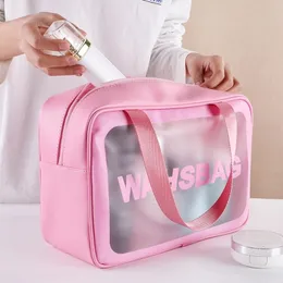 Borsa per il trucco trasparente in PVC Borsa per il lavaggio delle donne Borsa da viaggio Borsa per cosmetici di grande capacità Borse trasparenti per le mani Neceser Y200714