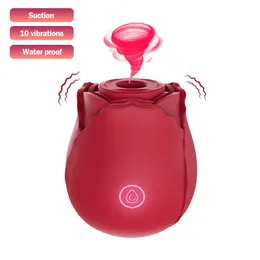 Vibratore per succhiare la vagina 10 velocità Vibrante a forma di rosa Stimolatore per vuoto clitoride femminile Tettarelle da biberon SuckerToys masturbatore per donne