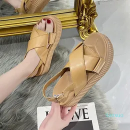 Sandalias concisas banda cruzada estudiante mujeres zapatos de verano zapatillas sandalias femme espesar suela gladiador