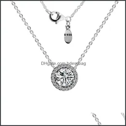 Catene Collane Pendenti Gioielli Ckk Collana di eleganza classica Clear Cz 925 Sterling Sier Ciondolo rotondo Dhqyn