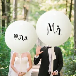 2pcs/lot Good Quality 36inch Round White Print Mr&Mrs Latex Balloons Happy Wedding Photo Props Decorations Valentine's Day Event T200526