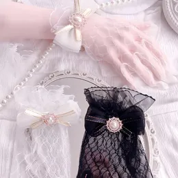 Five Fingers Gloves Lolita Lace Sheer White Black Color Full Bowknot Bridal Elegant Wedding Accessories Gorgeous Cosplay Cuffs