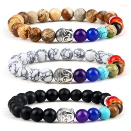 Beaded Strands 7 Chakra Bracelets Natural Men Lava Rock Tiger Eye Stone Buddha Head & Bangles Yoga Fashion Jewelry Friend Gift Lars22