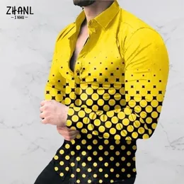 Camicia da uomo a maniche lunghe T-shirt Top Colore sfumato Giallo a pois Stampa singolo per uomo Abbigliamento S3XL 220813