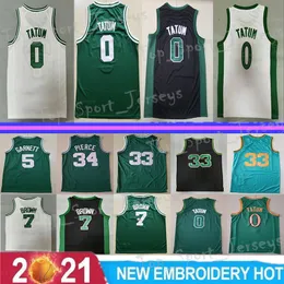 Koszulki do koszykówki męskiej Jayson Tatum 0 Larry 33 Jaylen Brown 7 Paul Pierce 34 Kevin Garnett 5 Koszulki do koszykówki w stylu vintage All Stitched