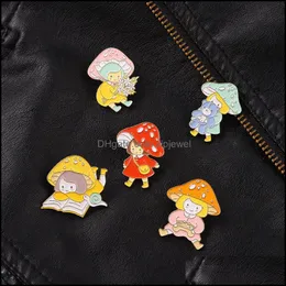 Pins Broschen Schmuck Europäische Cartoon Pilz Mädchen Modell Pins Frauen Kinder Legierung Emaille Lesen Bär Kleidung Abzeichen Blumen Cowboy Zurück