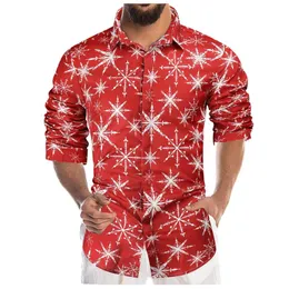 男性のカジュアルシャツのクリスマスの男性秋のターンダウンカラーストリートウェア3Dデジタル印刷シャツ長袖の特大