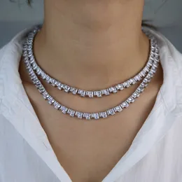 Iced out silver baguette cz tennis chain necklace for women high quality hip hop ice 5A cubic zirconia choker jewelry in stock