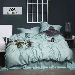 Lofuka Luxury Pure 100% Silk Bedding Conjunto sedoso Super macio de cor sólida Tampa de edredão Queen King King Sheet Lefra Fronha