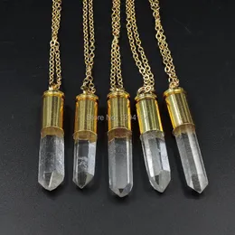 Подвесные ожерелья натуральные прозрачные Quartz Point Point Point Pendants Камень, приклеенные медным корпусом с покрытием примерно 45 10 ммпендеров подвеска