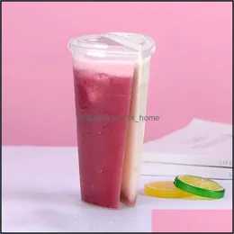 600Ml Heart Shaped Double Share Cup Transparent Plastic Disposable Cups With Lids Milk Tea Juice For Lover Couple Dh9480 Drop Delivery 2021