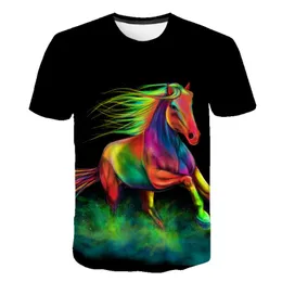 Męskie koszulki kolorowe run konia hip-hop t shirt men 3D nadrukowana duża koszulka harajuku w stylu letni krótkie topy z krótkim rękawem Homme Casual