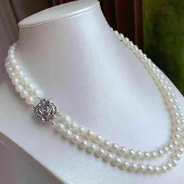 Double strand 7-8mm natural Akoya white pearl necklace