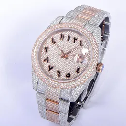 Pełny diamentowy męski zegarek automatyczne mechaniczne zegarki 41mm ze stalową wysadzaną diamentami moda damska zegarki na rękę bransoletka Montre de Luxe