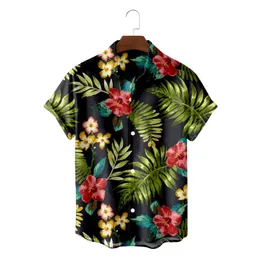 Mäns avslappnade skjortor Summer Men's Hawaiian Shirt 2022 D Colorful Flower Mönster Kort ärm Lapel Single Button 5xl Beach Tmen's Men'sme