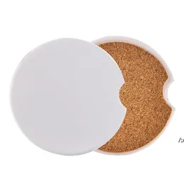 6.5 cm Süblimasyon Seramik Araba Coaster Bardaklar Mat Pad Termal Tamponlar Boş Beyaz Isı Transferi Parmak Jla13233 ile Su Kupası Bardakları Emmek