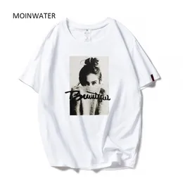 MoinWater Women Fashion T Shirts Kvinnlig bomull Vit Svart Teestops Lady High Street Casual T-shirt MT1943 220321