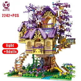 QIYE MOC Cherry Tree House Street View Bricks With Light Building Blocks City Construction Toys for Friend Kids Birthday Gifts 220715