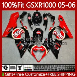 OEM Bodys Kit For SUZUKI GSX-R1000 GSXR 1000 CC K5 05-06 Bodywork 122No.126 1000CC GSXR-1000 GSXR1000 05 06 GSX R1000 2005 2006 Injection Mold MOTO Fairing Lucky red blk