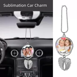 Sublimation auto pendant blank angel wings charm necklace heat transfer pendant inventory wholesale