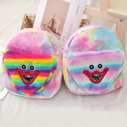 Factory wholesale 2 colours 11 inch 28cm huggy wuggy rainbow backpack children's schoolbag surrounding children's gifts