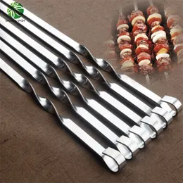 Duolvqi 6pcsSet Barbecue Meat String Skewers s Of Meat Stainless Steel churrasqueira Roast Stick For BBQ Outdoor Picnic 220606