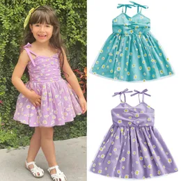 Girl's Dresses Summer 3 Colors Kids Girls Princess Dress 1-6y Sunflowers Sleeveless Sling Tie-up Spaghetti Strap Mesh Tulle SundressGirl's