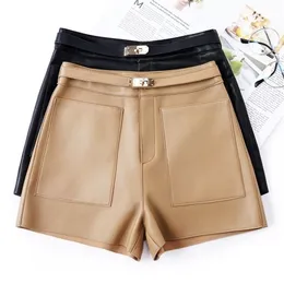 Shorts Frauen Hohe Taille Koreanischen Stil Echt Schaffell Leder Shorts Weibliche Sexy Mini Kurze 220419
