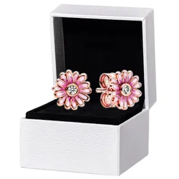 Rose guld Rosa Daisy Flower Stud Örhängen Original box för Pandora 925 Silver Dam Örhängen set