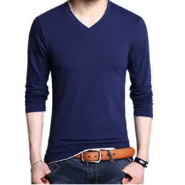 Мужские футболки весенняя осенняя мужская корейская корейская мода Случайная мода повседневная хлопчатобумажная футболка с длинными рукавами одежда Camisas v Neck Erkek Blouse Koszuleme
