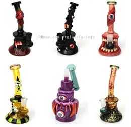 Partihandel Hopah 3D Evil Monster Face Design Glass Bong Water Pipes Handgjorda karaktär rökrör