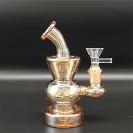 5.9inch Yellow mini Glass Water Pipe 14mm male Bowl Hookah Recycler Bong Smoking Tobacco Dry Herb Beaker Ice Catcher