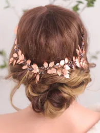 Copricapo Vintage Rose Gold Leaves Viola Cristallo Chic Accessori per capelli Fascia per capelli Sposa Copricapo Regalo per damigella d'onore Donne eleganti Copricapo