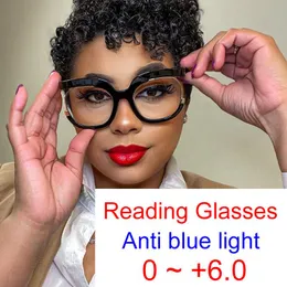 Solglasögon Vintage Round Reading Glasses Kvinnor Stor Frame Anti-Blue Light Optical Finished Prescription Eyeglasses Diopter 0 till +6.0