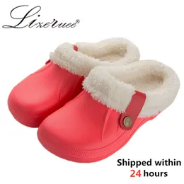 KESMALL Winter Woman Plush Waterproof EVA Warm Fur Slippers Clogs Lovers Home Slipper Indoor Floor Shoes for Female Y200107 GAI GAI GAI