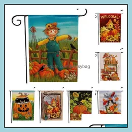 Banner Bandiere Forniture per Feste Festive Giardino Domestico 47X32 Cm Bandiera del Ringraziamento Motivo in Lino Zucca di Tacchino a Doppia Faccia We Dhyja