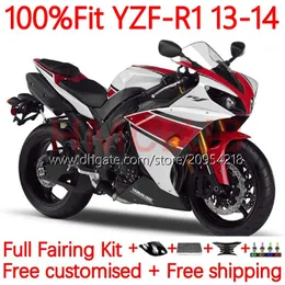100% Fit OEM-Karosserie für Yamaha Moto YZF-R1 YZF-1000 YZF R 1 1000CC 13-14 Körper 6no.33 YZF R1 1000 CC YZFR1 13 14 YZF1000 2013 2014 Injektionsform-Formfeinding-Kit weiß Rot rot