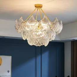 Italian Style Light Luxury Shell Decken Kronleuchter Postmodernen Wohnzimmer Atmosphärische Glas LED-Lichter Schlafzimmer Esszimmer-Lampe