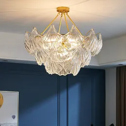 Luz de estilo italiano Luxo Luxo Shell Chandelier Sala de estar pós-moderna Vidro atmosférico LED luzes Quarto sala de jantar