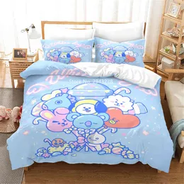 사랑스러운 만화 시리즈 디자인 편안한 이불 퀼트 커버 베개 침구 세트 어린이 침실 장식 홈 섬유