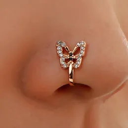 Crystal Butterfly Fake Nose Ring Non Piercing Clip On Nose Ring Indian Style Nose Cuff Piercing Septum Nariz Jewelry GC856