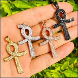 Charms Jewelry Findings Components 5Pcs Cubic Zirconia Pave Ankh Gold Plated Egyptian Pendant For Fashion Bracelet Necklace Makingcharms D