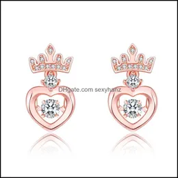 Stud Rose Gold Crown Heart Earring Women Elegant AAA Zircon bankande s￶ta s￶ta romantiska tjej ￶ron smycken sie sexighanz dhbay