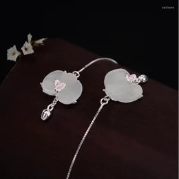 Original Design Natural Hetian White Jade Petal Tassel Earrings Chinese Retro Fresh And Elegant Charm Women's Silver Jewelry Dangle & Chande