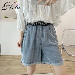 HSA Women Denim Shorts Elastic Letter Printed Casual Summer Jeans Shorts Female Summer Leisure Shorts For Woman 210716