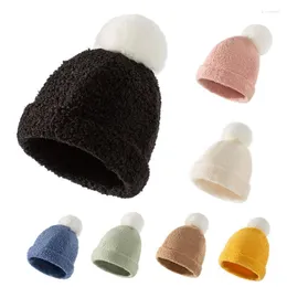 Beanie/Skull Caps Kids Toddler Baby Winter Beanie Hat Cotton Solid Color Hats Children Warm Knit Thick Ski Cap Pompom For Boys Girls Pros22