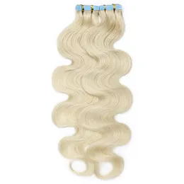 613 Bleach Blonde Body Fala taśma w ludzkich włosach przedłużenie Brazylijska Peruwiańska skóra wątek Rea Remy Wavy 100G 40pcs Fabryka gniazdka